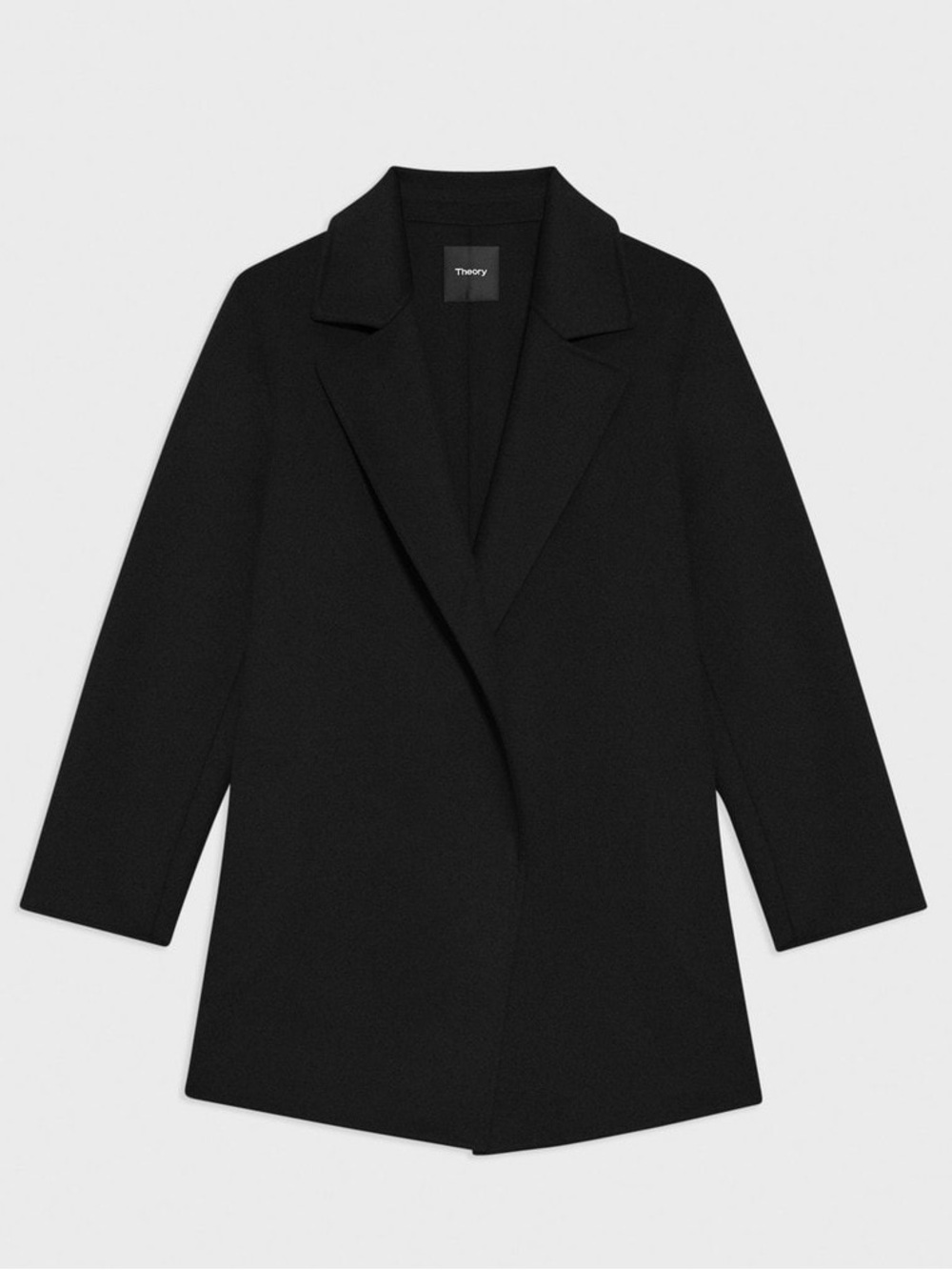 Theory Black Clairene in Double-Face Wool/ Cashmere Coat Large Quiet Luxury